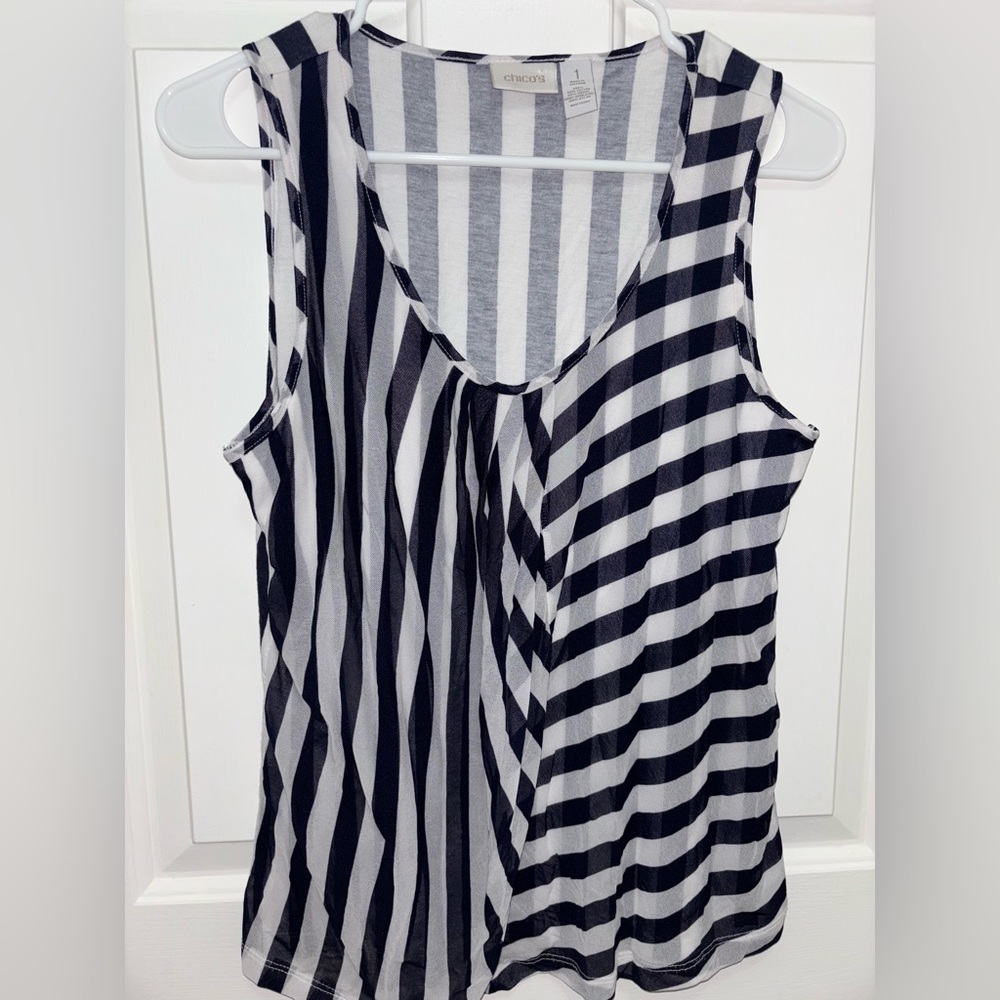 Chico’s Striped Navy and White Women's Top, Size 1